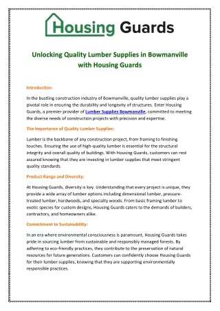 Unlocking Quality Lumber Supplies in Bowmanville with Housing Guards