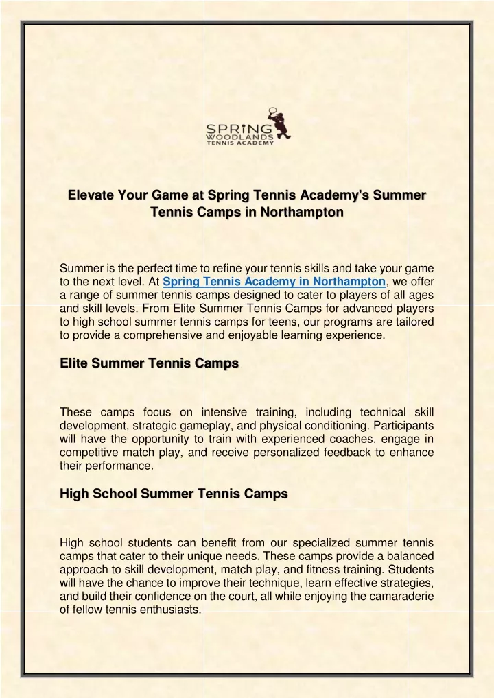 elevate your game at spring tennis academy