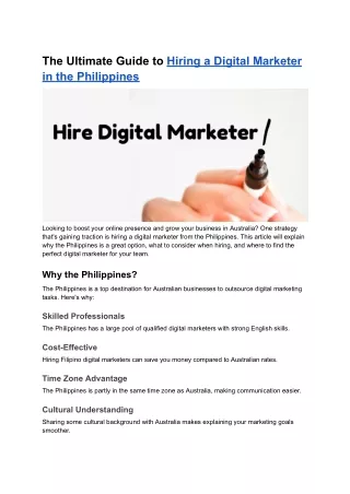 The Ultimate Guide to Hiring a Digital Marketer in the Philippines