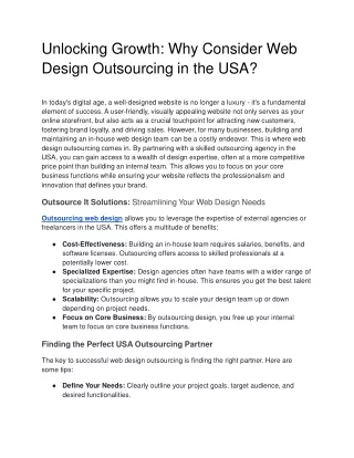Unlocking Growth: Why Consider Web Design Outsourcing in the USA?
