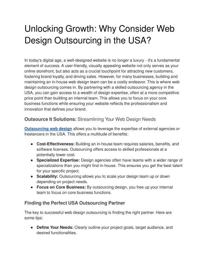 unlocking growth why consider web design outsourcing in the usa
