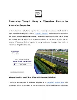 Discovering Tranquil Living at Vijayashree Enclave by Aashrithaa Properties (1)