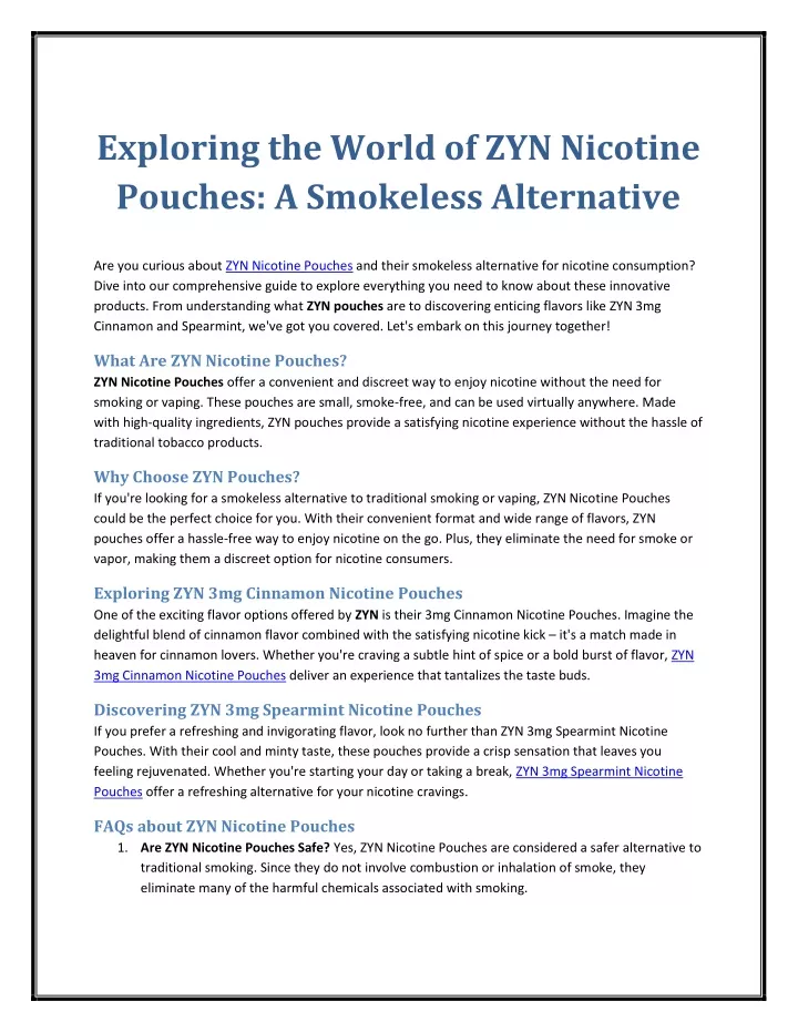 exploring the world of zyn nicotine pouches