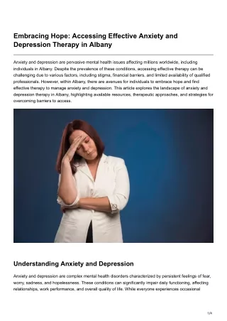 Embracing Hope Accessing Effective Anxiety and Depression Therapy in Albany