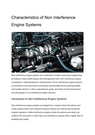 Characteristics of Non Interference Engine Systems