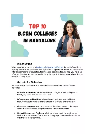 top 10 b.com colleges in Bangalore