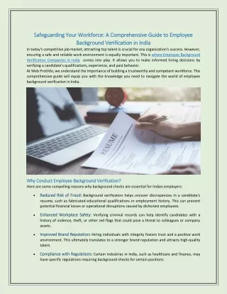 Safeguarding Your Workforce A Comprehensive Guide to Employee Background Verification in India