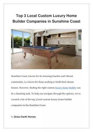 Top 3 Local Custom Luxury Home Builder Companies in Sunshine Coast?