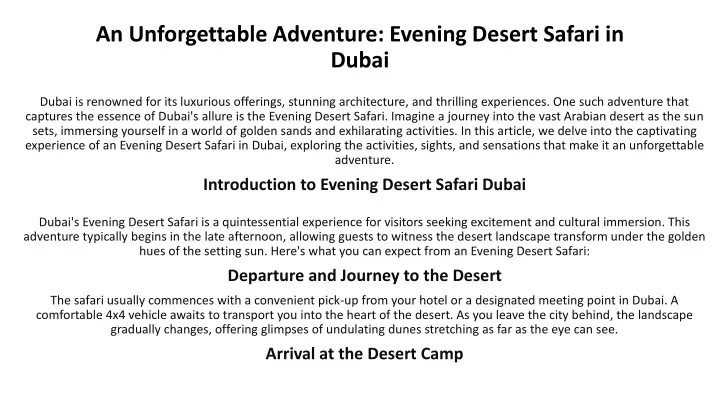 an unforgettable adventure evening desert safari in dubai