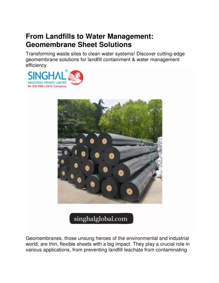 from landfills to water management geomembrane