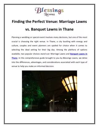 Finding the Perfect Venue Marriage Lawns vs. Banquet Lawns in Thane