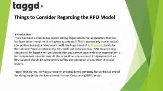 Things to Consider Regarding the RPO Model