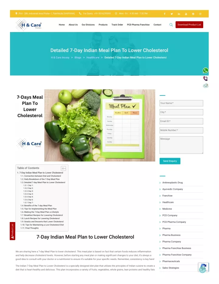 PPT Detailed 7 Day Indian Meal Plan To Lower Cholesterol PowerPoint 