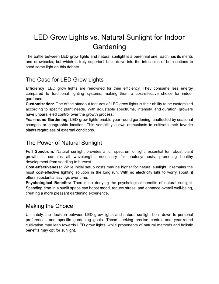 led grow lights vs natural sunlight for indoor