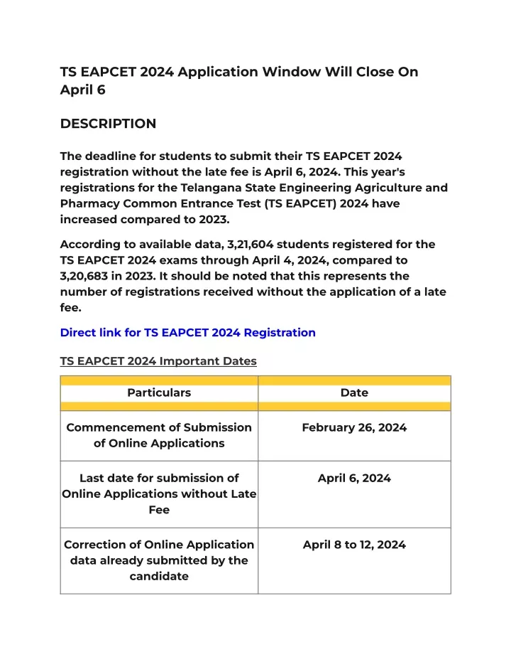 ts eapcet 2024 application window will close