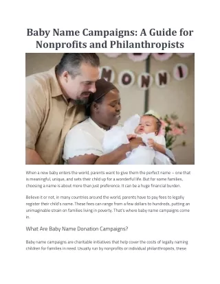 Baby Name Campaigns A Guide for Nonprofits and Philanthropists