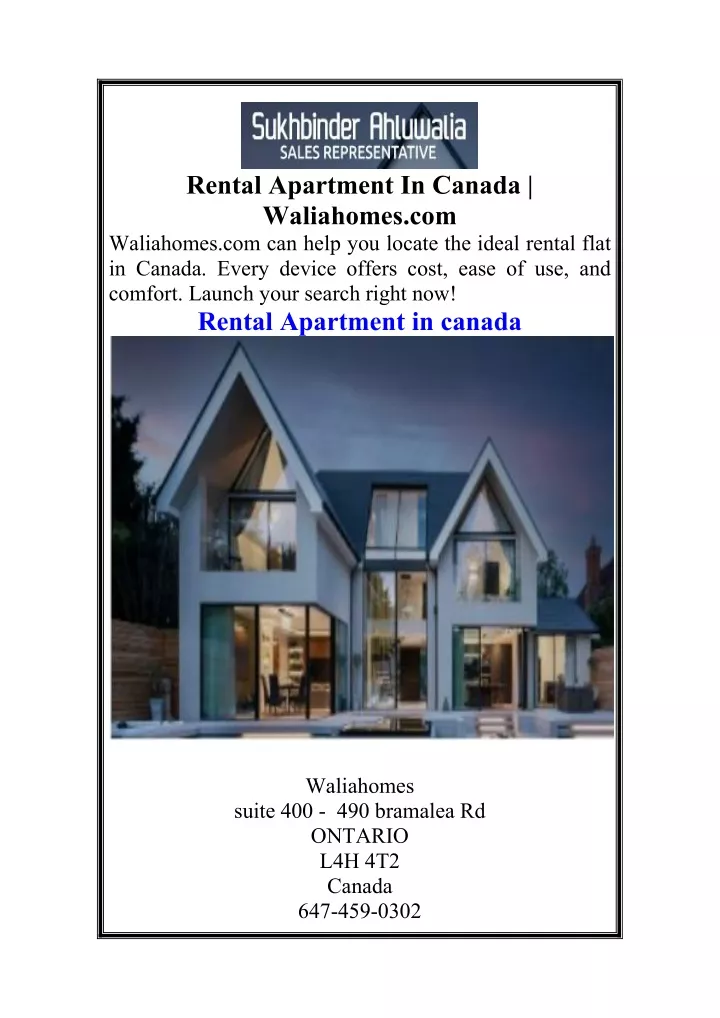 rental apartment in canada waliahomes