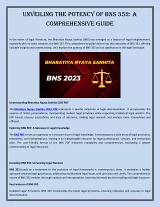 Unveiling the Potency of BNS 352  A Comprehensive Guide
