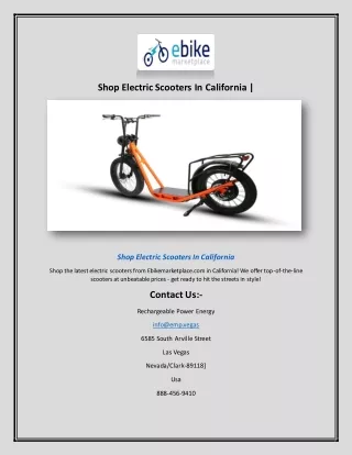 Shop Electric Scooters In California | Ebikemarketplace.com