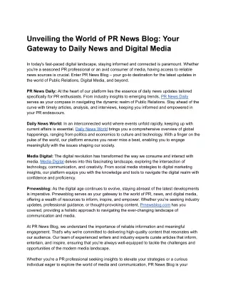 Unveiling the World of PR News Blog: Your Gateway to Daily News and Digital Medi
