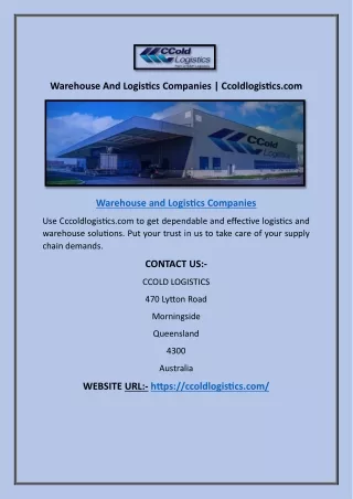 Warehouse And Logistics Companies | Ccoldlogistics.com