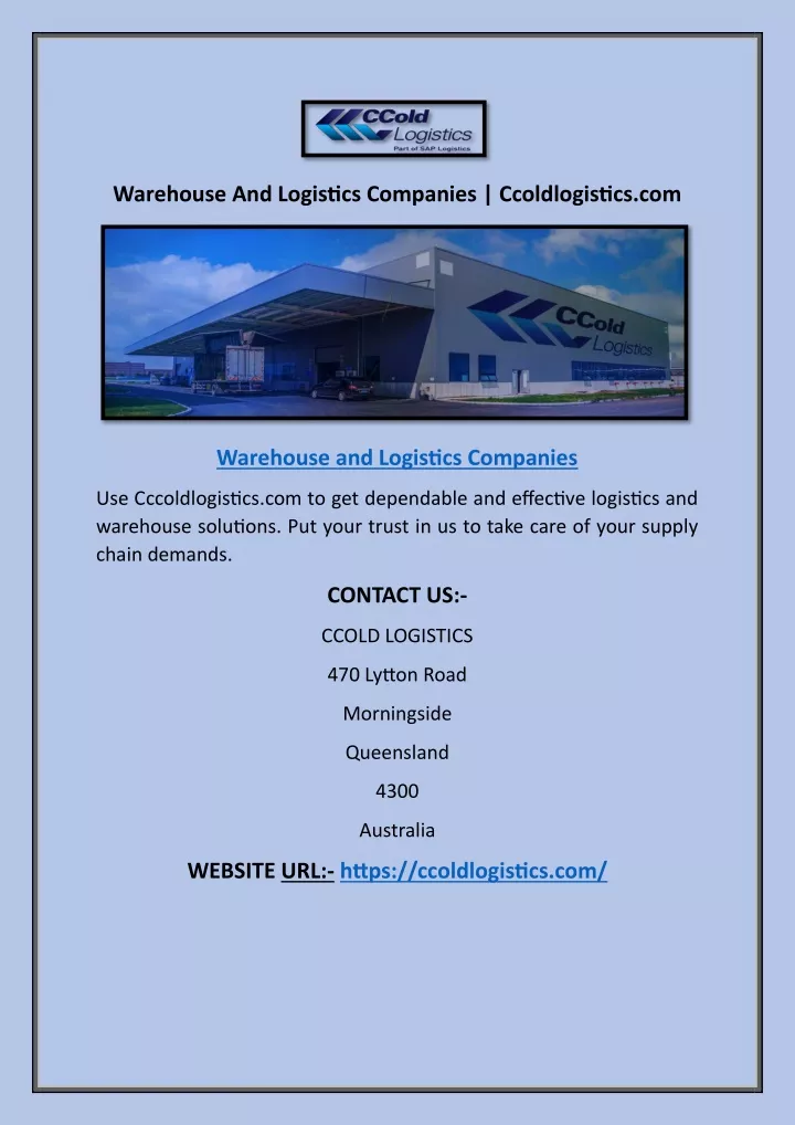 warehouse and logistics companies ccoldlogistics