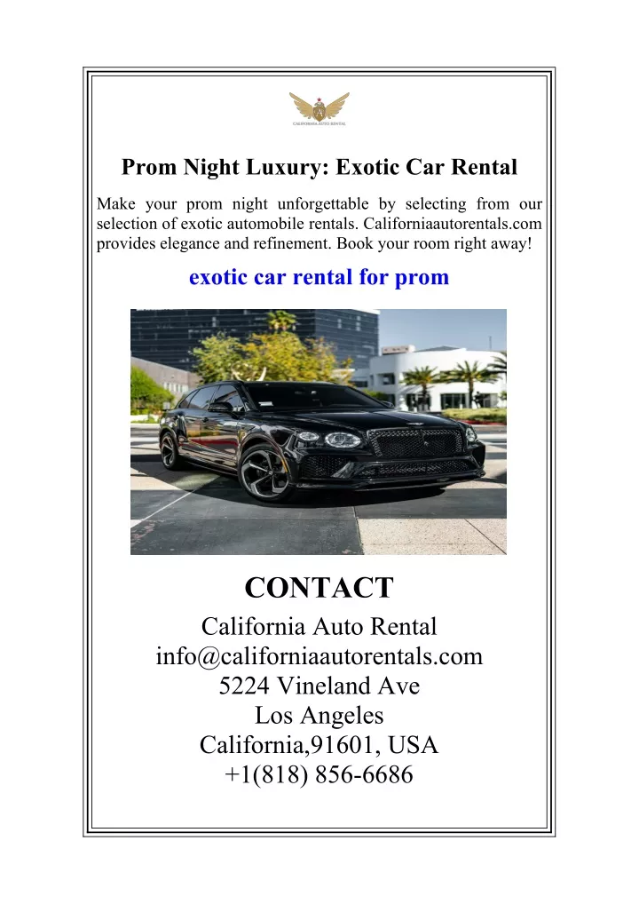 prom night luxury exotic car rental
