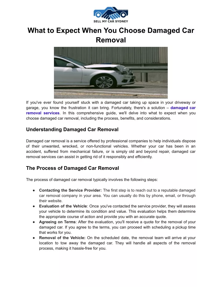 what to expect when you choose damaged car removal