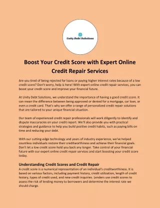 Boost Your Credit Score with Expert Online Credit Repair Services