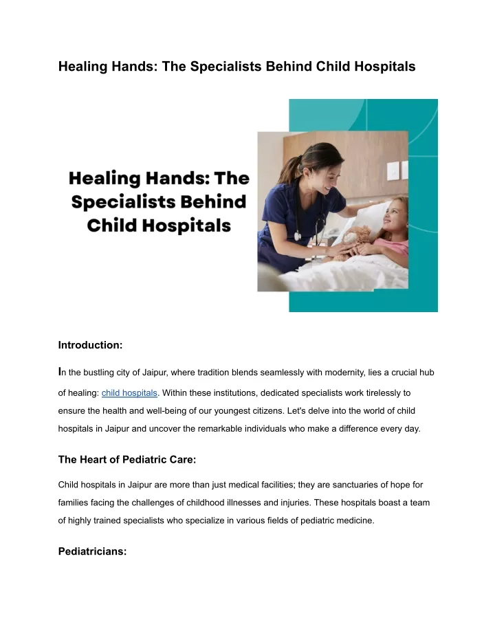 healing hands the specialists behind child