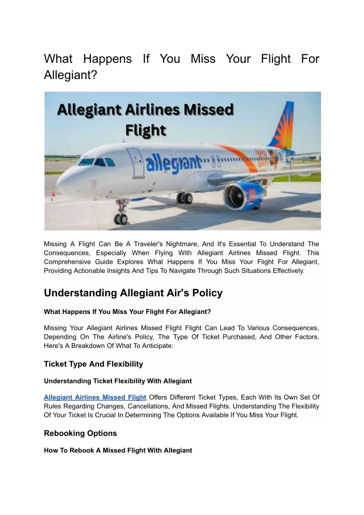 what happens if you miss your flight for allegiant