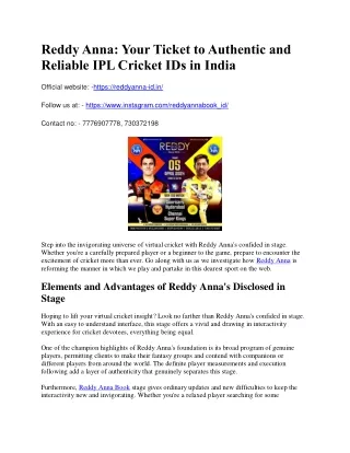 Reddy Anna Your Ticket to Authentic and Reliable IPL Cricket IDs in India