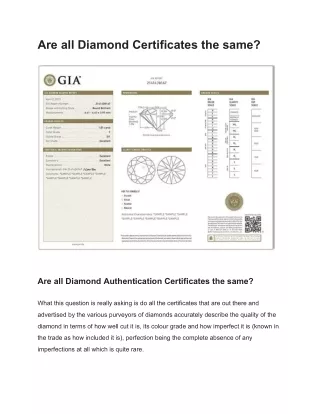Are all Diamond Certificates the same