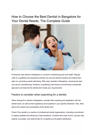 How to Choose the Best Dentist in Bangalore for Your Dental Needs_ The Complete Guide