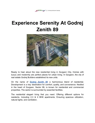 Experience Serenity At Godrej Zenith 89