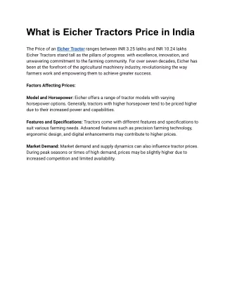 what is eicher tractors price in india