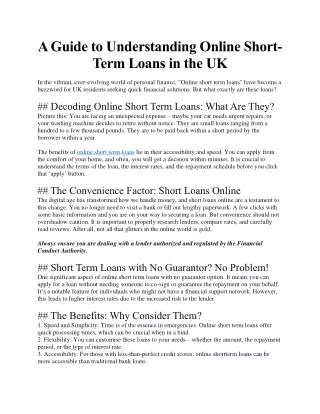 A Guide to Understanding Online Short-Term Loans in the UK
