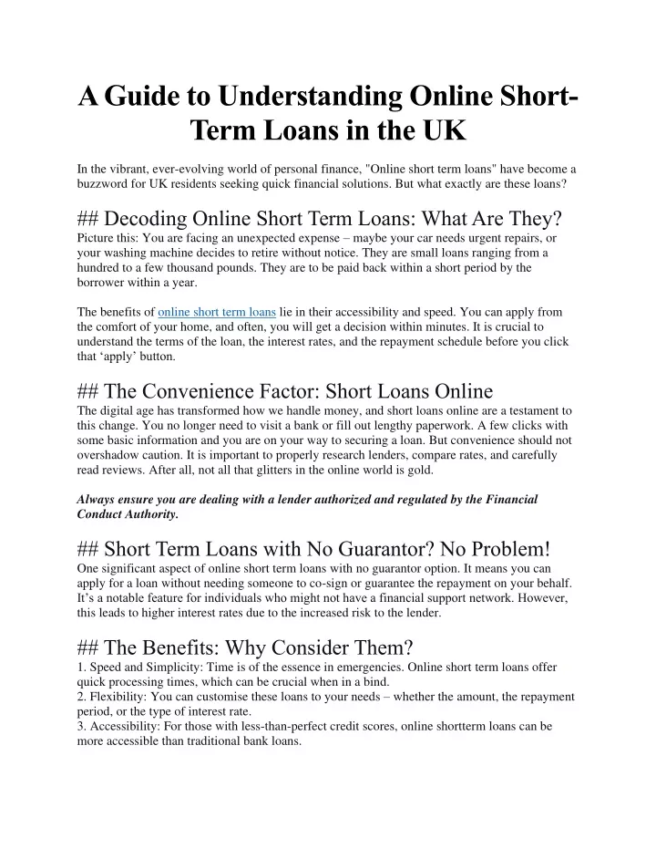 a guide to understanding online short term loans
