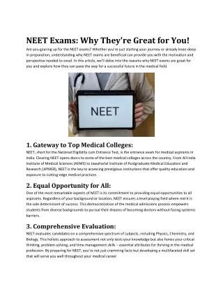NEET Exams Why They're Great for You!