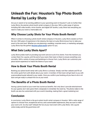Unleash the Fun: Houston's Top Photo Booth Rental by Lucky Shots