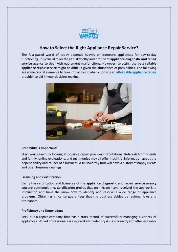 how to select the right appliance repair service