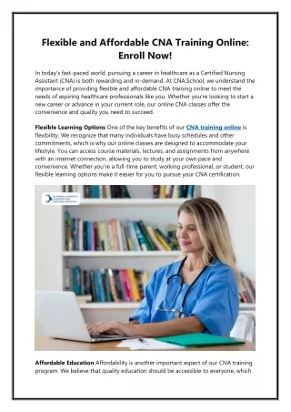 Flexible and Affordable CNA Training Online in USA