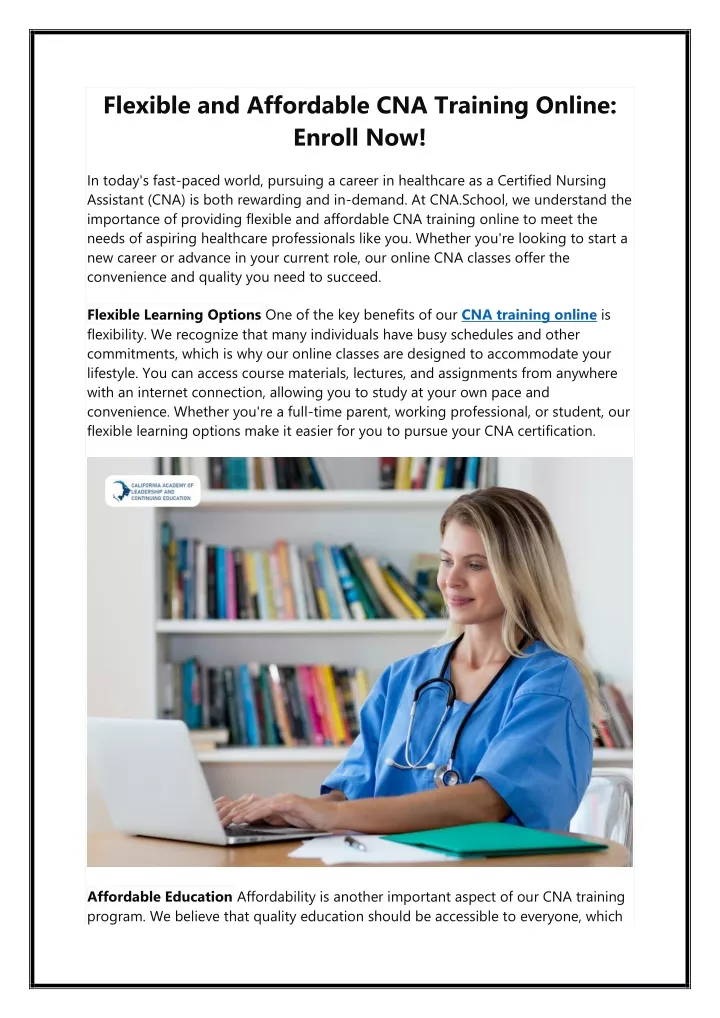 flexible and affordable cna training online