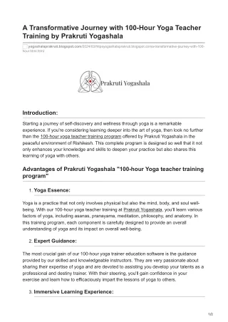 A Transformative Journey with 100-Hour Yoga Teacher Training by Prakruti Yogashala