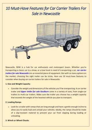 10 Must-Have Features for Car Carrier Trailers For Sale in Newcastle