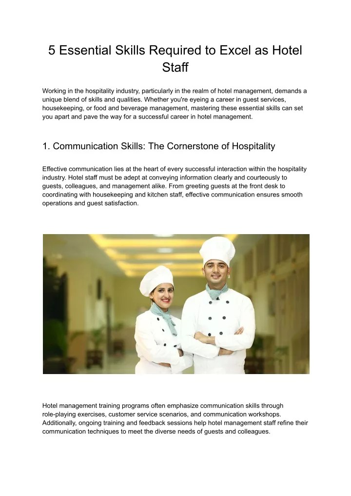 5 essential skills required to excel as hotel