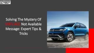 Solving The Mystery Of VW's ACC Not Available Message Expert Tips & Tricks