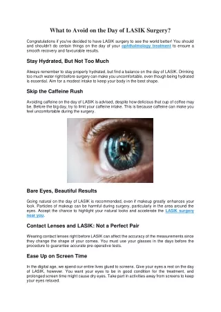 What to Avoid on the Day of LASIK Surgery?