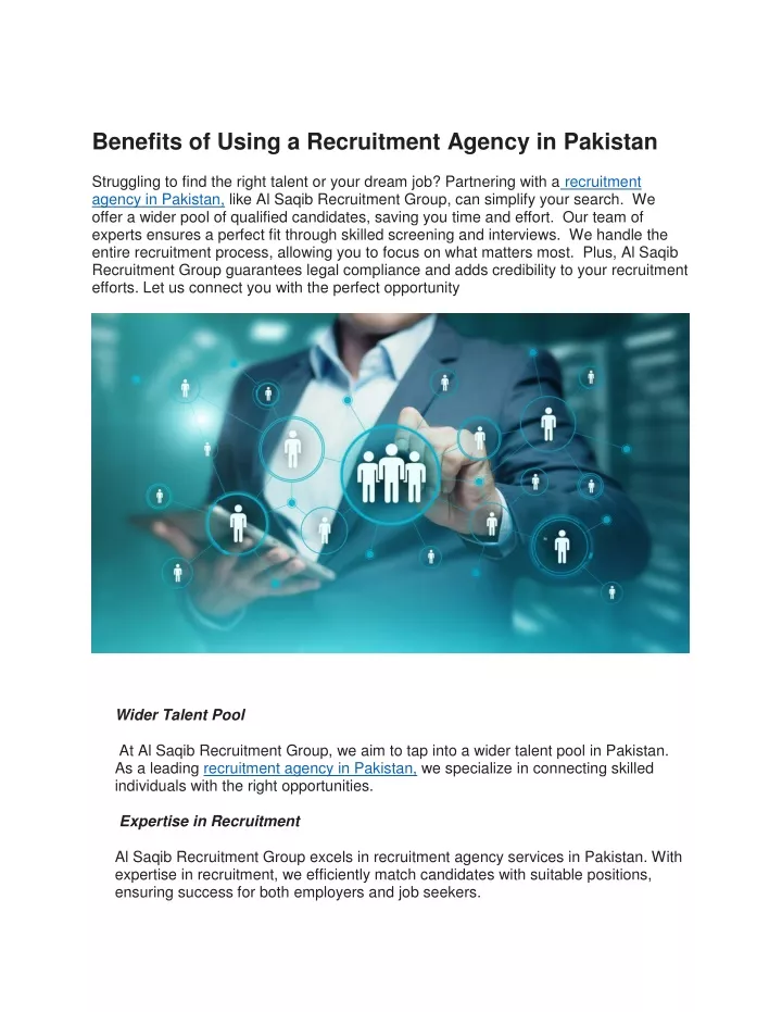 benefits of using a recruitment agency in pakistan