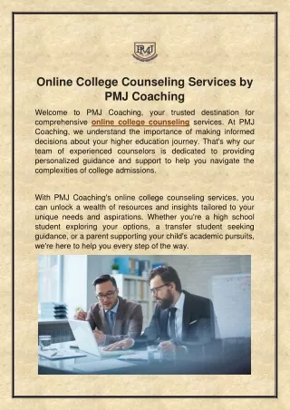 Online College Counseling Services by PMJ Coaching